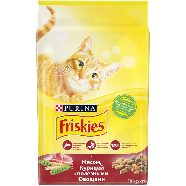 Корм сухой Friskies для взрослых кошек, с мясом, курицей и полезными овощами, 2 кг в Зоомагазин "Природа"