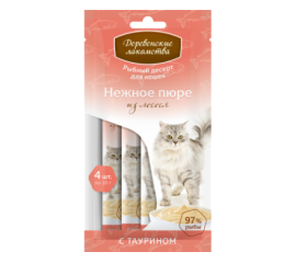 Нежное пюре из лосося "Деревенские лакомства", для кошек,  4 шт по 10 гр в Зоомагазин "Природа"
