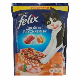 Корм сухой Felix  Двойная вкуснятина для взрослых кошек, с птицей,750 гр в Зоомагазин "Природа"