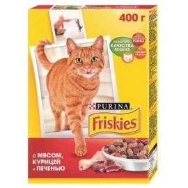 Корм сухой Friskies для взрослых кошек, с мясом, курицей и печенью, 400г в Зоомагазин "Природа"