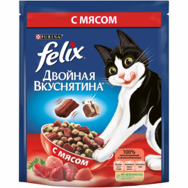 Корм сухой Felix  Двойная вкуснятина для взрослых кошек, с мясом, 300 гр в Зоомагазин "Природа"