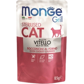 Консервированный корм Monge Cat Grill Pouch Adult Sterilised Veal для котов с кусочками телятины в желе в Зоомагазин "Природа"