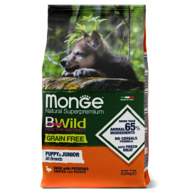 Корм беззерновой Monge Dog BWILD GRAIN FREE Puppy&Junior  для щенков с уткой и картофелем, 2,5 кг в Зоомагазин "Природа"