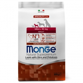 Корм Monge Dog Mini Adult  Lamb /Rice /Potato для взрослых собак мини пород c ягненком, рисом и карт в Зоомагазин "Природа"