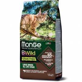 Корм беззерновой Monge Superpremium Cat Bwild Buffalo из мяса буйвола для крупных кошек всех возраст в Зоомагазин "Природа"