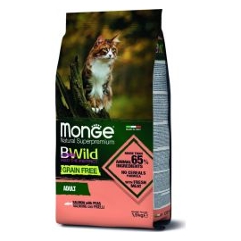 Корм беззерновой Monge Superpremium Cat Bwild Salmone для взрослых кошек лосось/горох, 1,5 кг в Зоомагазин "Природа"