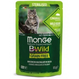 Консервированный корм Monge Cat BWild Sterilised Boar/Vegetables для котов с кабаном, (пауч 85гр) в Зоомагазин "Природа"