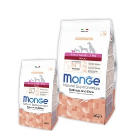 Корм Monge Dog EXTRA SMALL Adult Salmon&Rice для взрослых собак весом до 2 кг c лососем, рисом, карт в Зоомагазин "Природа"