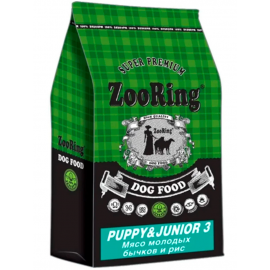 ZooRing Junior 3 (Мясо молодых бычков, рис), Сухой корм для собак юниоров средних и крупных пород в Зоомагазин "Природа"